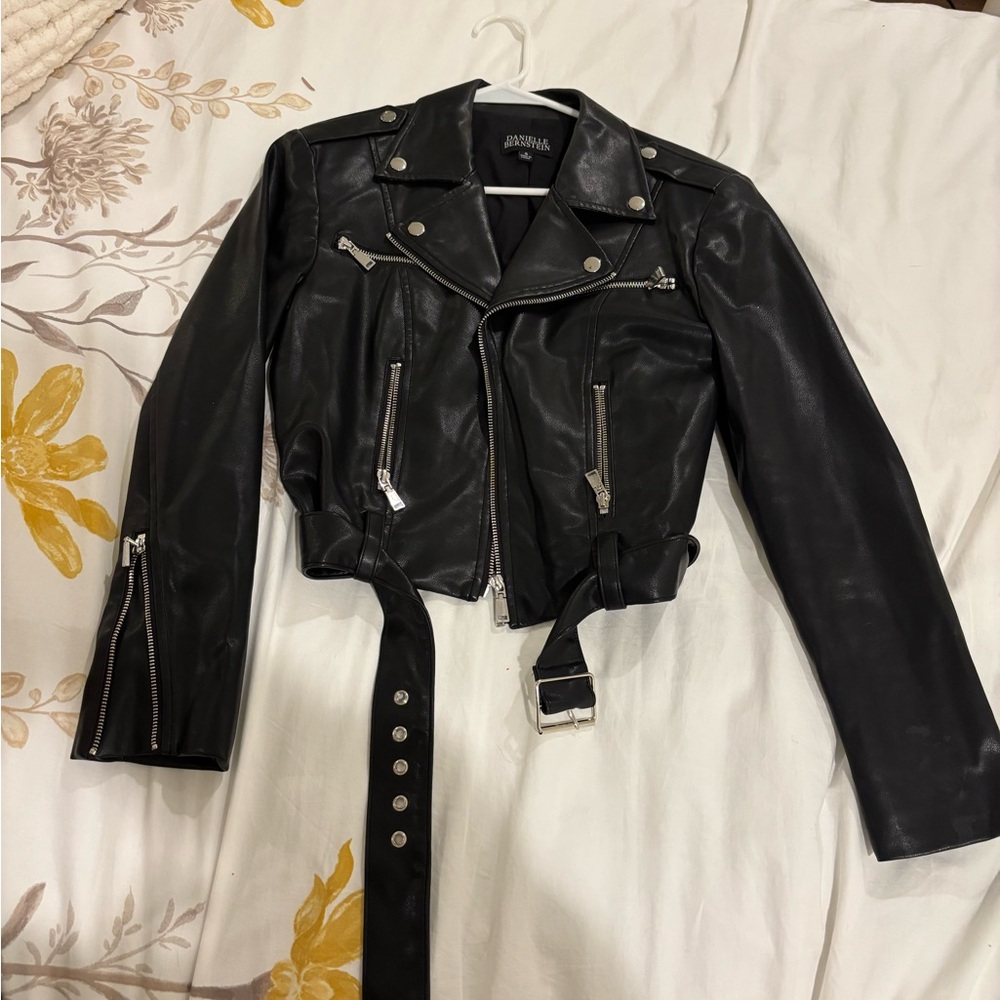 DANIELLE BERNSTEIN Black Leather Jacket with Silver Details